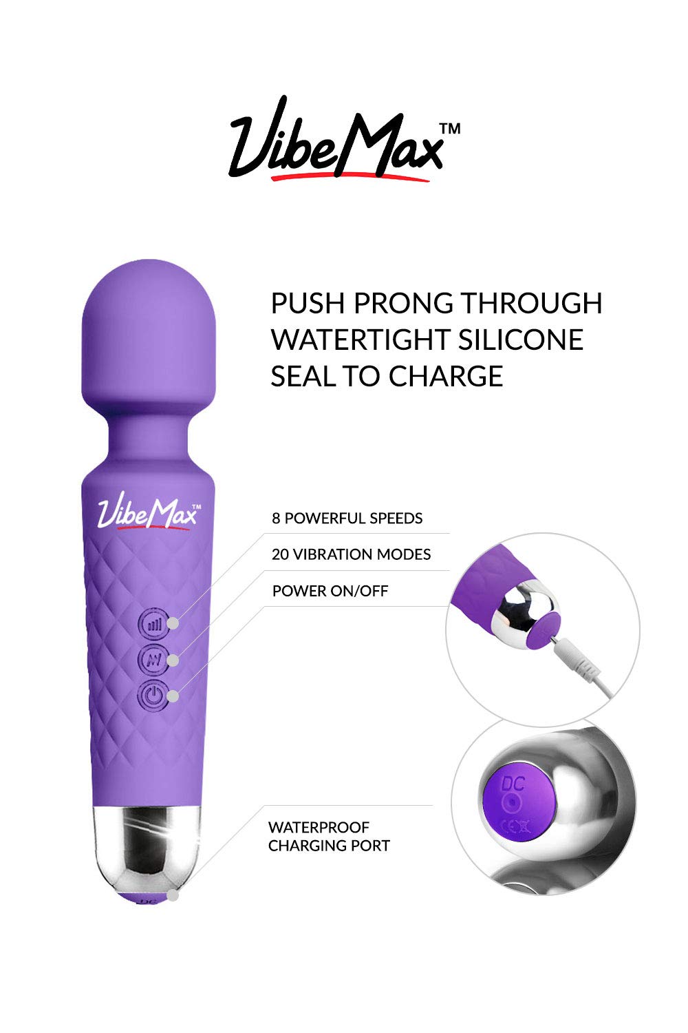 VibeMax with travel pouch and USB cable for on the go relief
