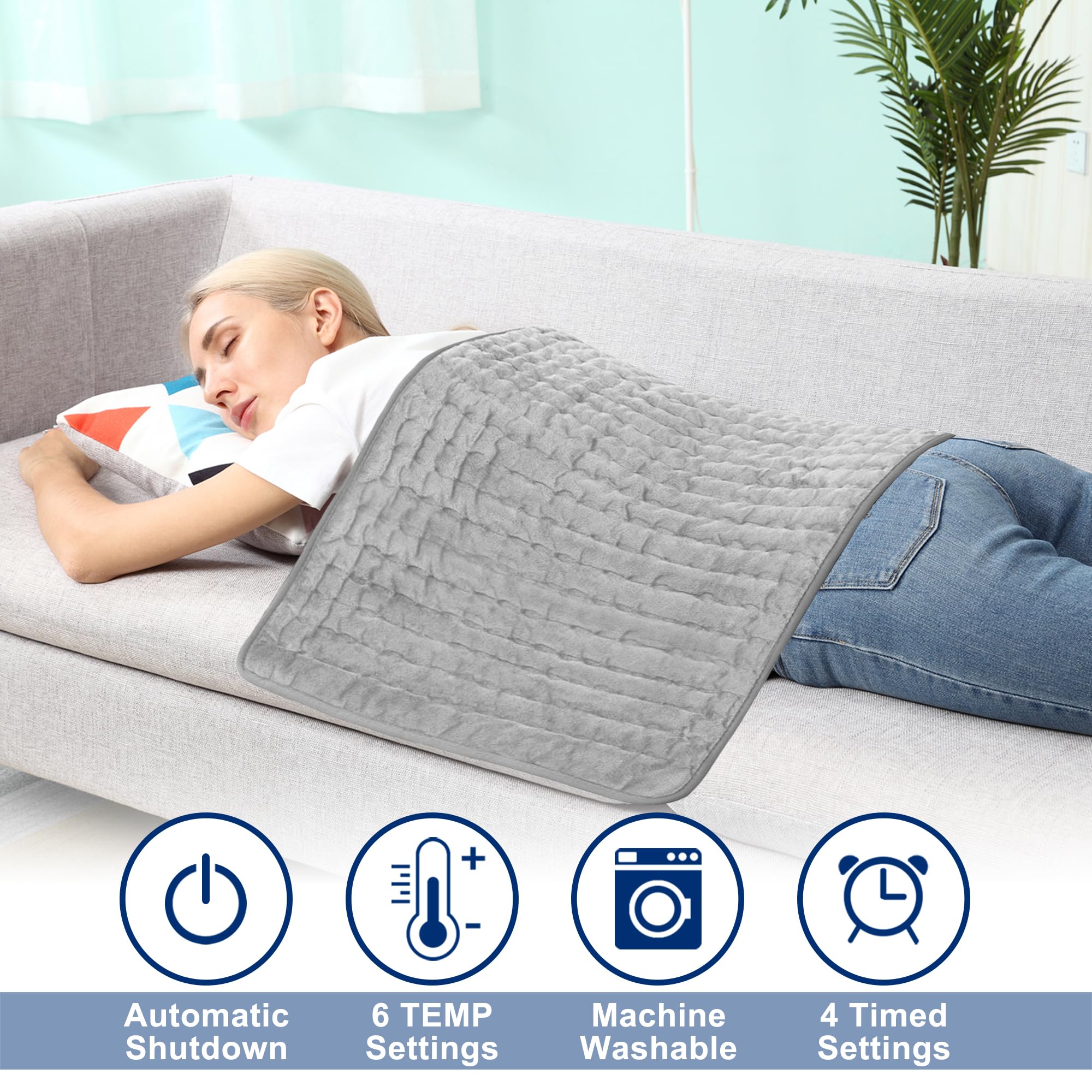 VIBOOS pad showing 6 heat settings for customizable comfort.