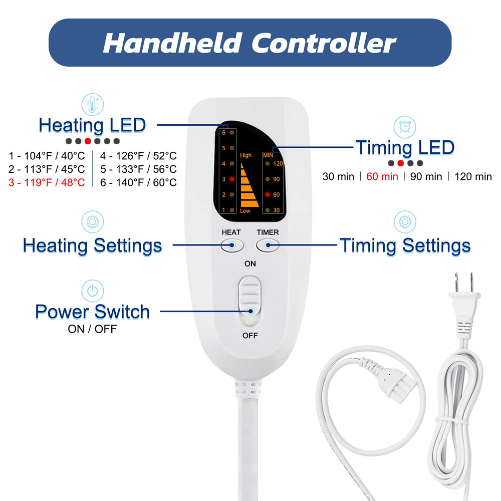 VIBOOS heating pad with six settings enables customizable comfort.