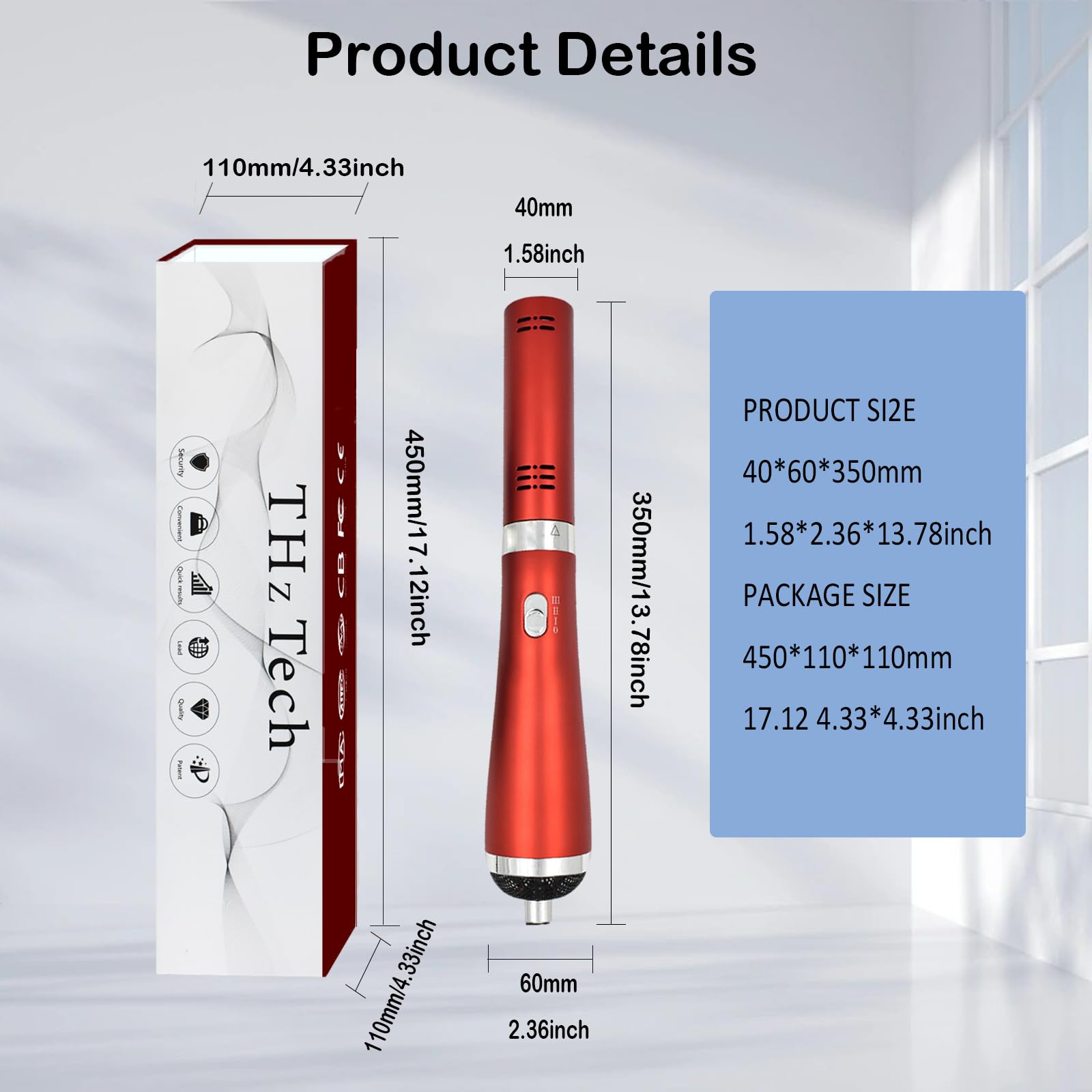 Vibrance Terahertz Wand Blower portable design fits into small spaces