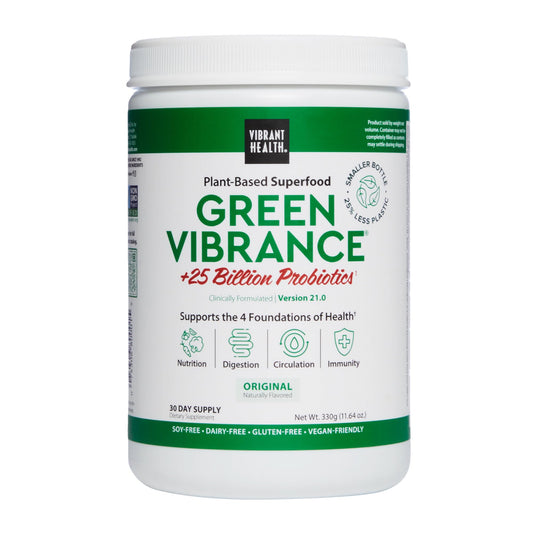 Vibrant Health Green Vibrance bottle front showing the product name for daily use