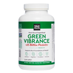 Vibrant Health Green Vibrance pill bottle front for daily wellness on the go.