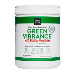 Vibrant Health Green Vibrance powder tub front view for daily energy support.