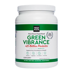 Vibrant Health Green Vibrance bottle label for daily nutrient boost.