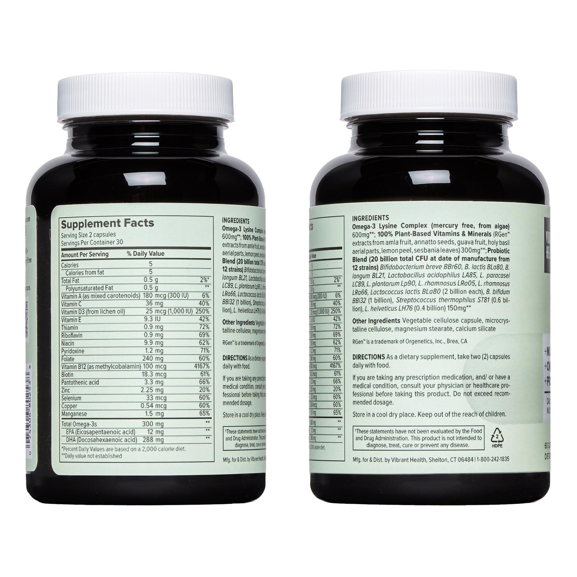Vibrant Health Trilogy ingredients panel with vitamins and minerals