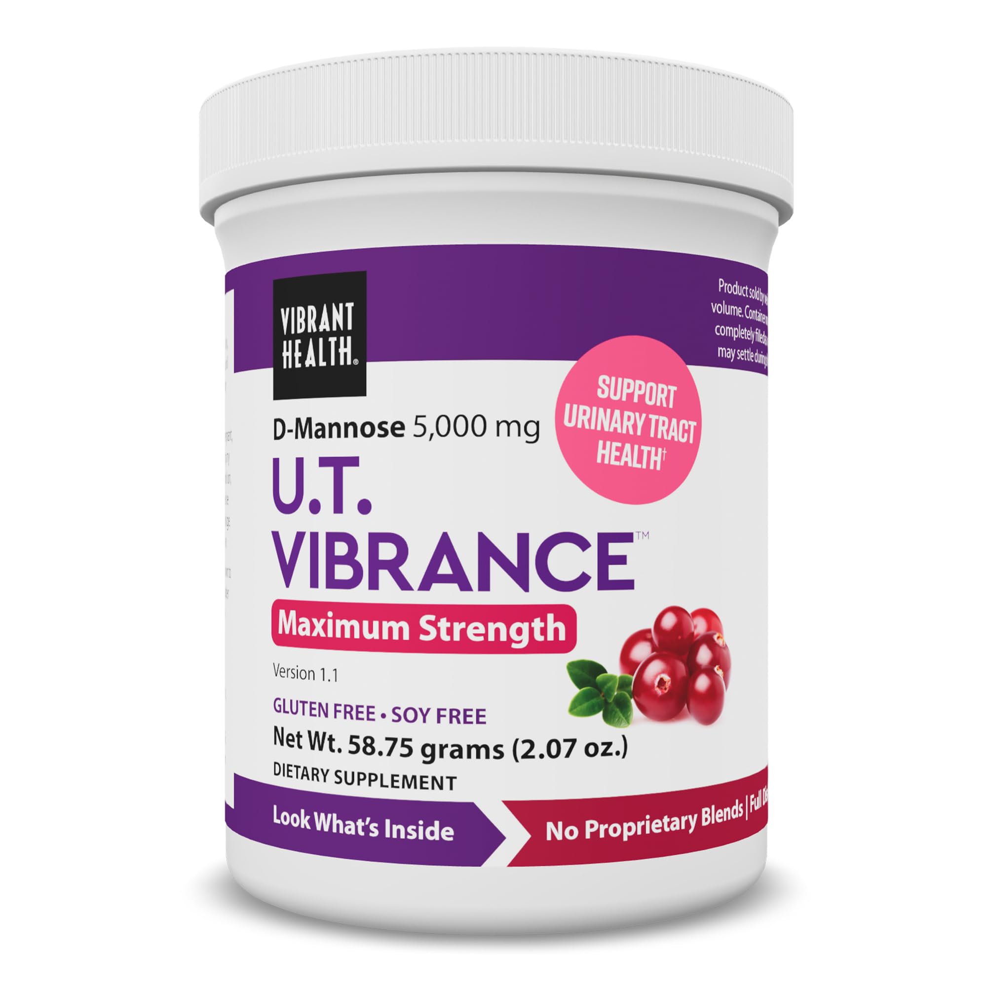 Vibrant Health U.T. Vibrance powder tub packaging for portable urinary wellness support.