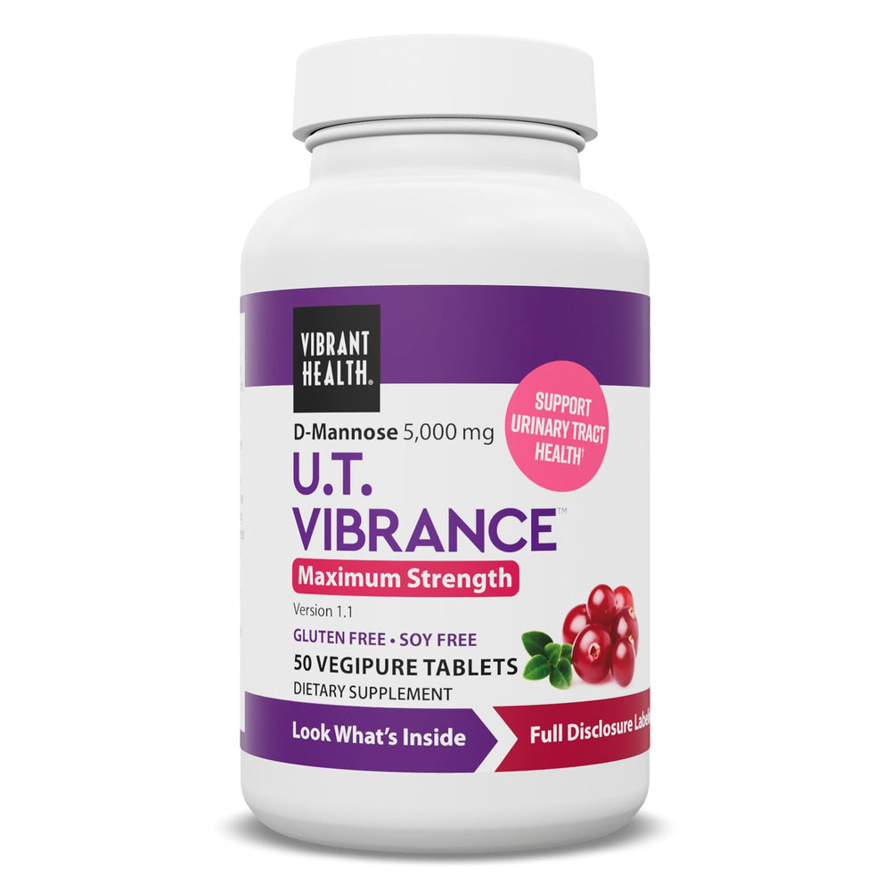 Vibrant Health U.T. Vibrance tablets in a bottle support daily urinary comfort and mobile routines.