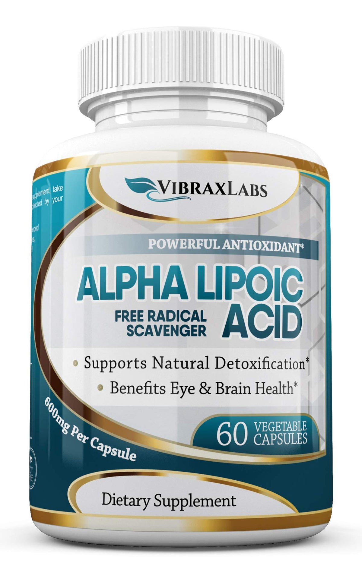 Vibraxlabs Alpha Lipoic Acid 600mg capsules bottle for daily wellness and detox support