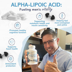 Vibraxlabs Alpha Lipoic Acid 600mg capsules label emphasizing vegetarian, non-GMO formula