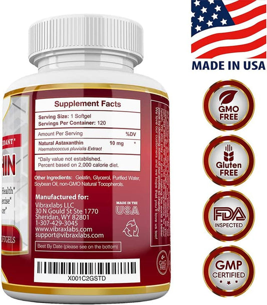 Vibraxlabs Astaxanthin softgel close-up demonstrating easy to swallow capsules