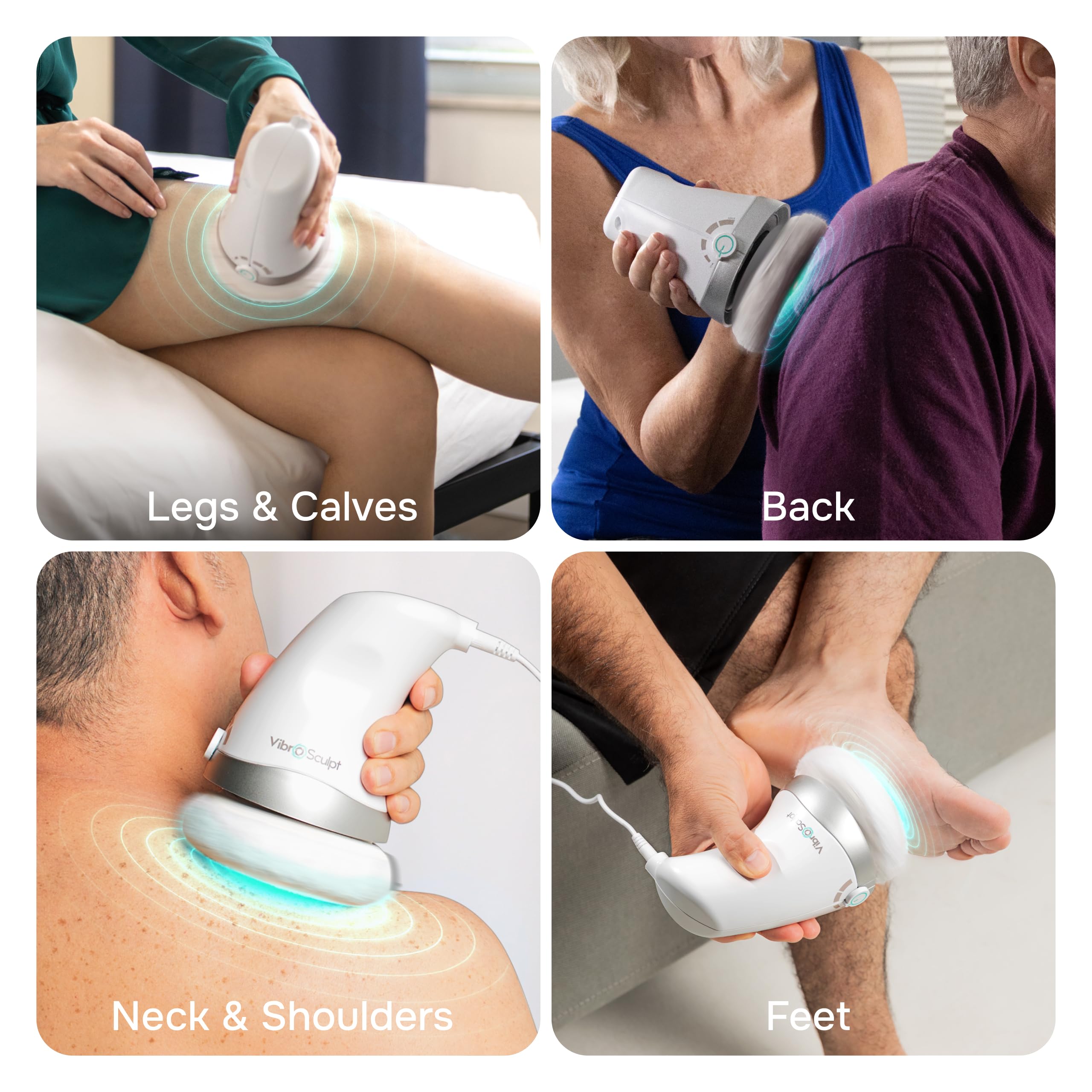 Cordless, compact Vibro Sculpt Relief Massager ready for travel