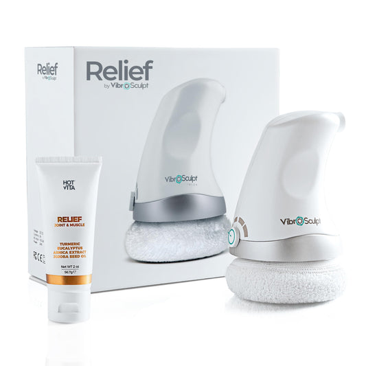 Vibro Sculpt Relief Massager on legs for targeted comfort and relaxation