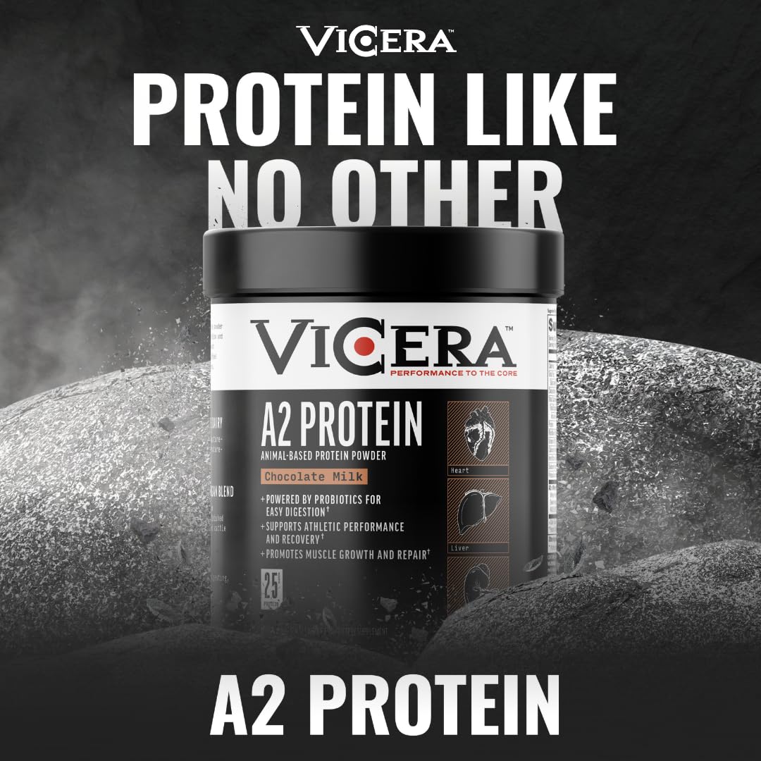 Non-GMO and gluten-free label featured with VICERA A2 powder.