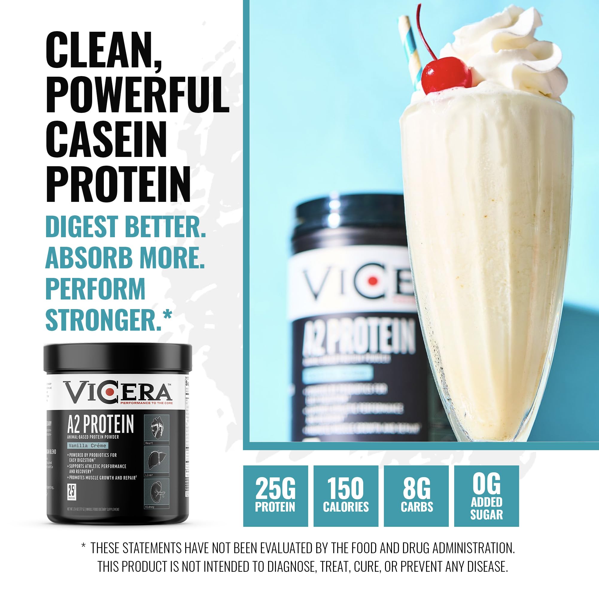 VICERA A2 Protein Powder probiotics label highlights added Bacillus subtilis AB22.