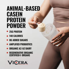 Scoop of VICERA A2 protein powder ready for a quick shake.