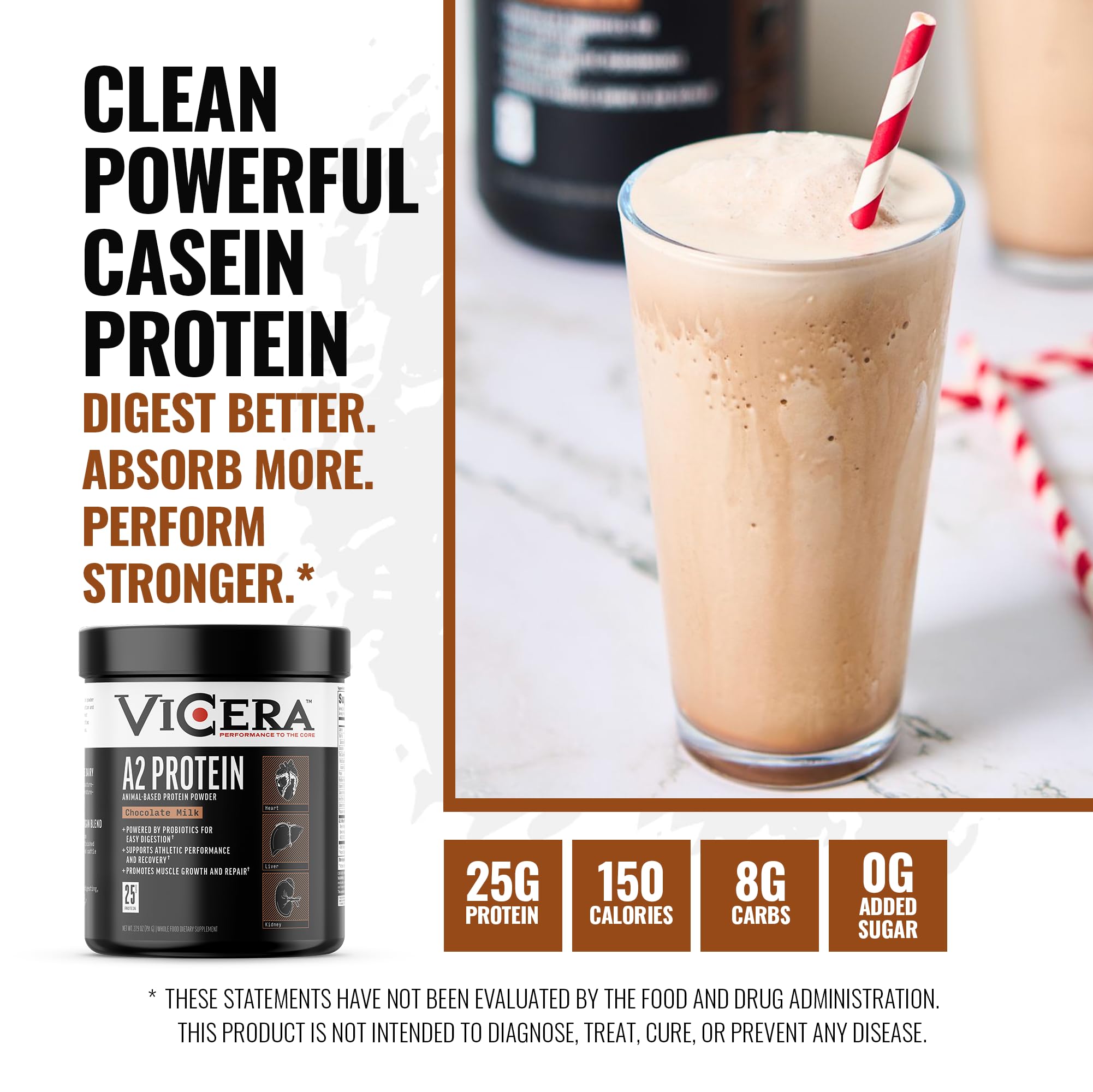 Shaker glass with VICERA A2 shake displaying rich chocolate texture.