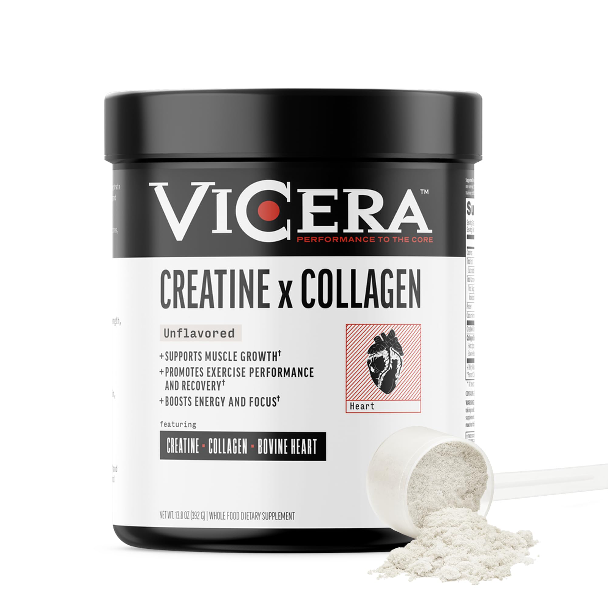 VICERA Creatine Collagen Powder bottle front for simple daily workouts