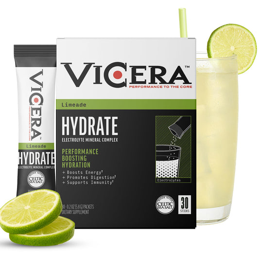 Vicera electrolyte powder lime packets for on-the-go hydration and refreshing citrus flavor.