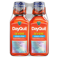 Vicks DayQuil Severe bottle pour for daytime relief.