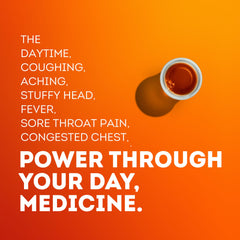 Vicks DayQuil Severe label close-up lists key uses.