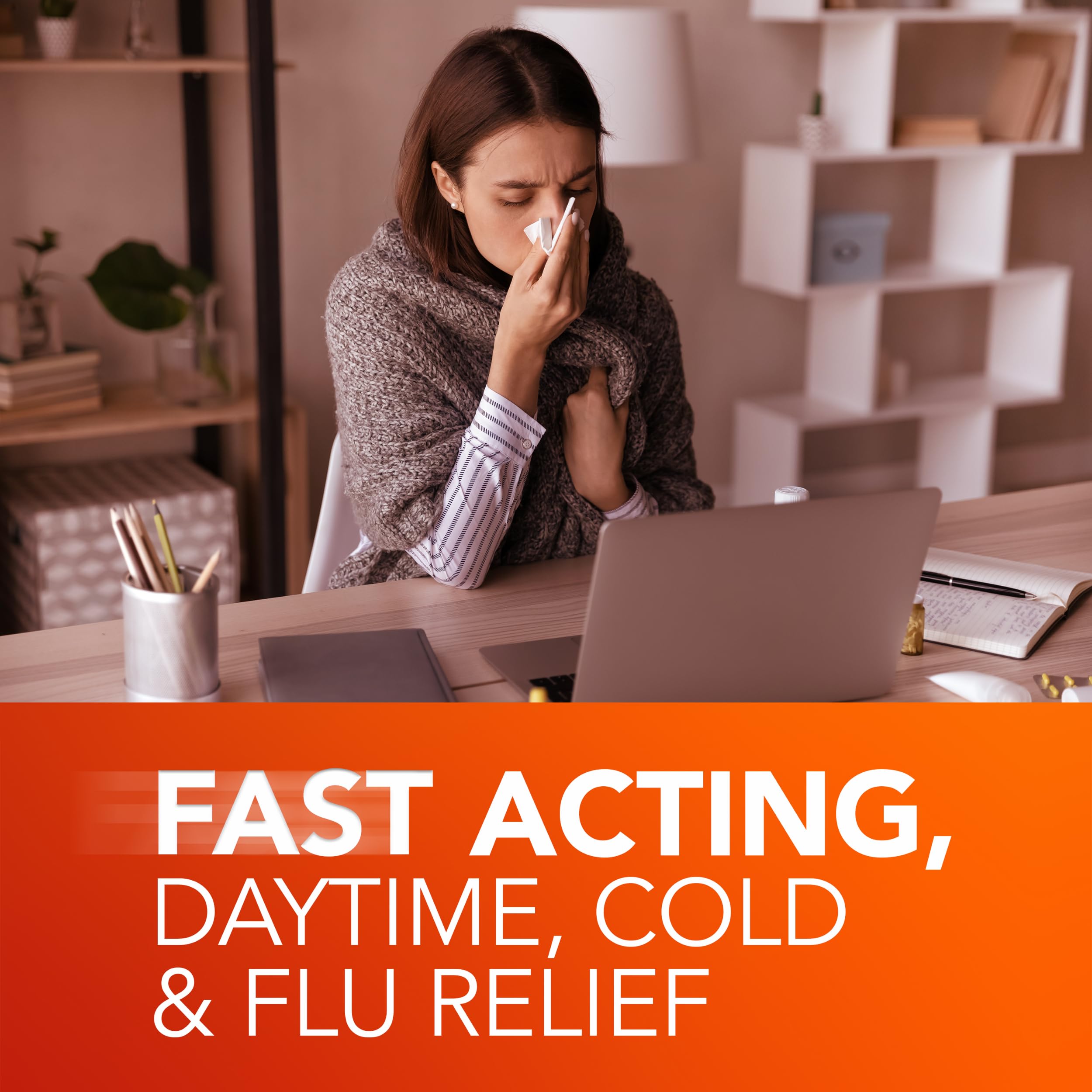 Vicks DayQuil Severe liquid stream ready to soothe daytime symptoms.