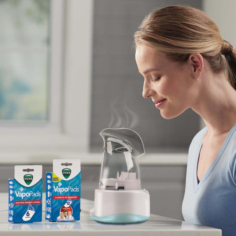 Adjustable steam control on the Vicks inhaler for personalized warmth.
