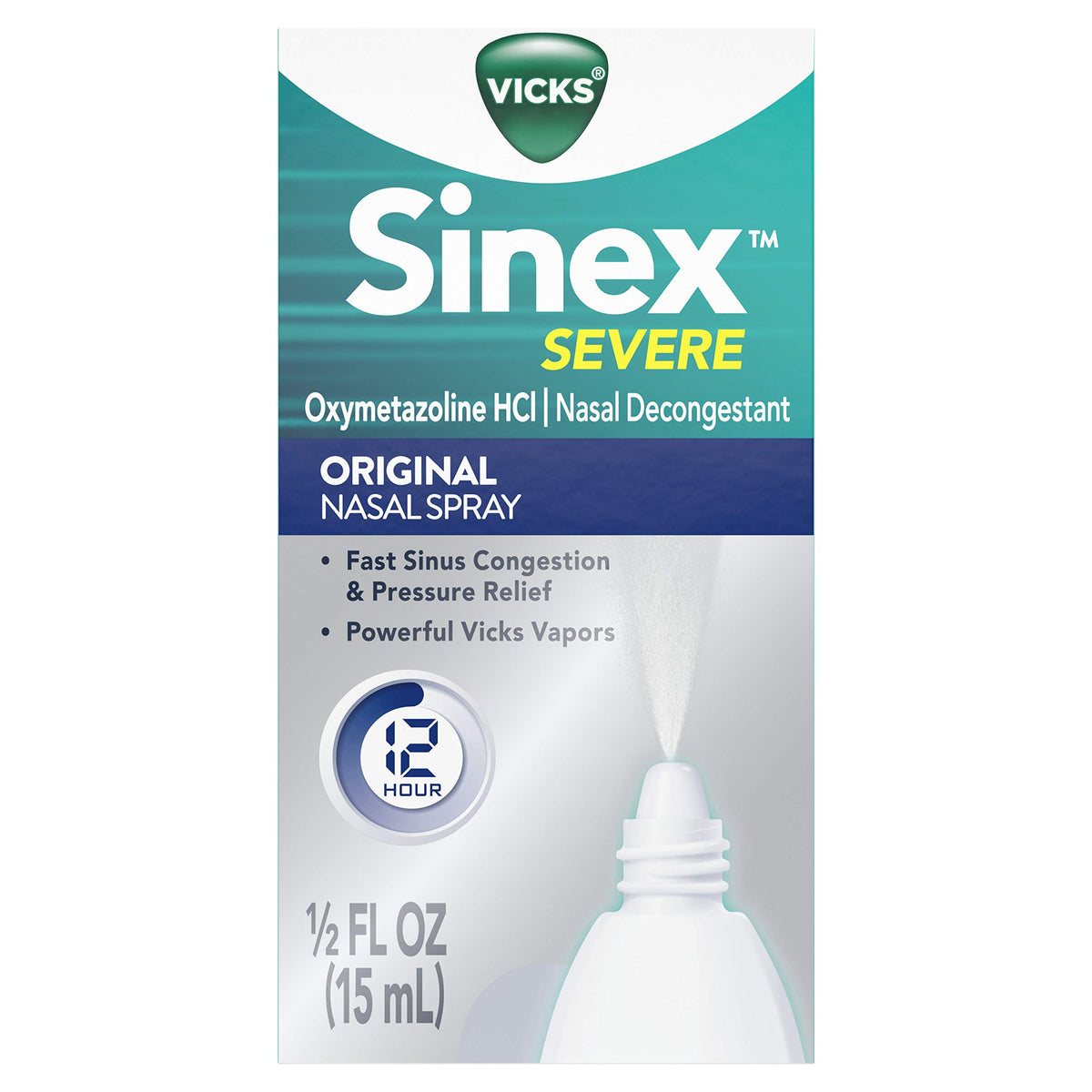 Vicks Sinex Severe nasal spray bottle with menthol ready for quick congestion relief