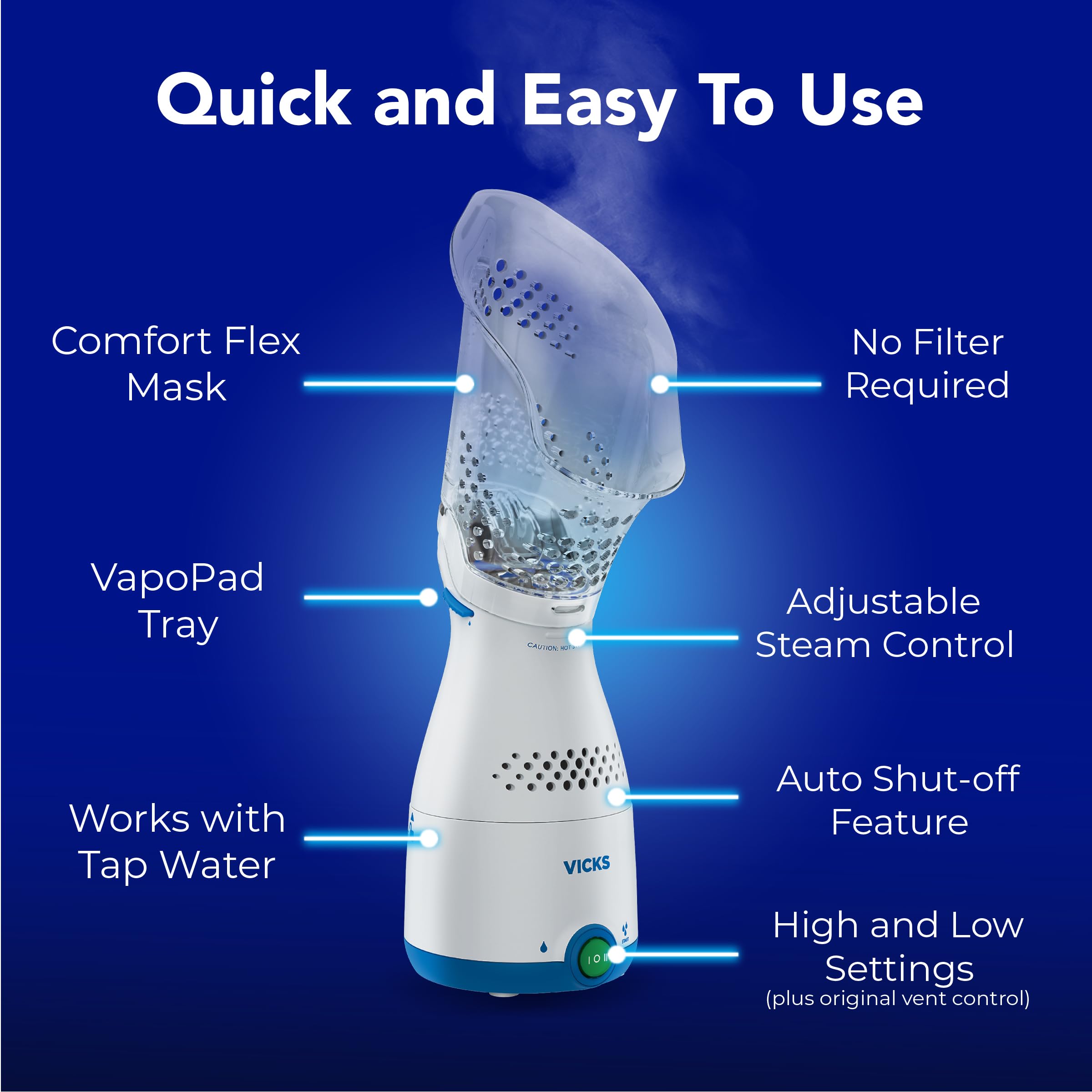 Vicks Sinus Inhaler with face mask attached for focused steam