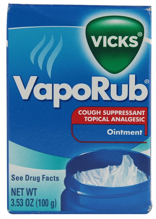 Vicks VapoRub ointment jar close-up highlighting the 3.53 oz jar and familiar menthol aroma