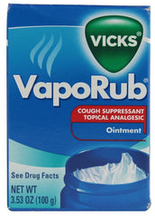Vicks VapoRub ointment jar close-up highlighting the 3.53 oz jar and familiar menthol aroma