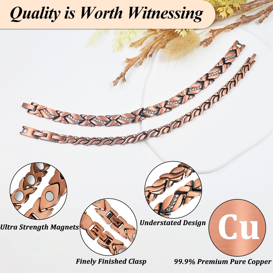Vicmag 99.9% copper material closeup highlights durable, nickel-free construction.
