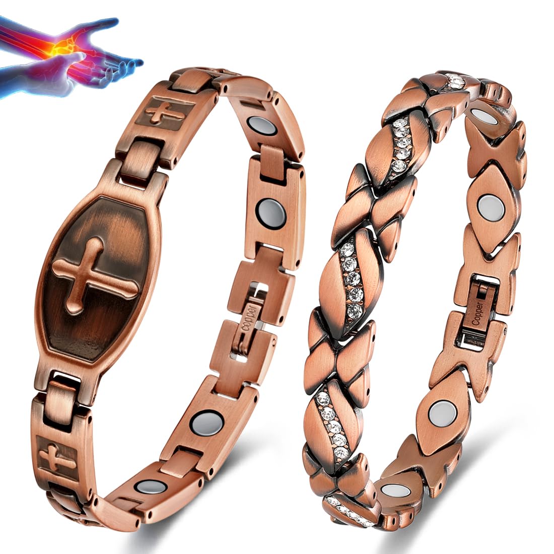 Vicmag copper magnetic bracelet for women in front view, stylish daily wear.