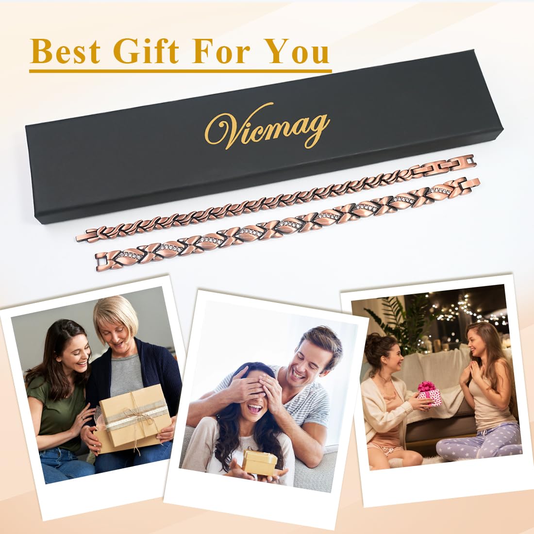 Vicmag non-lead nickel-free material image emphasizes safe copper jewelry.