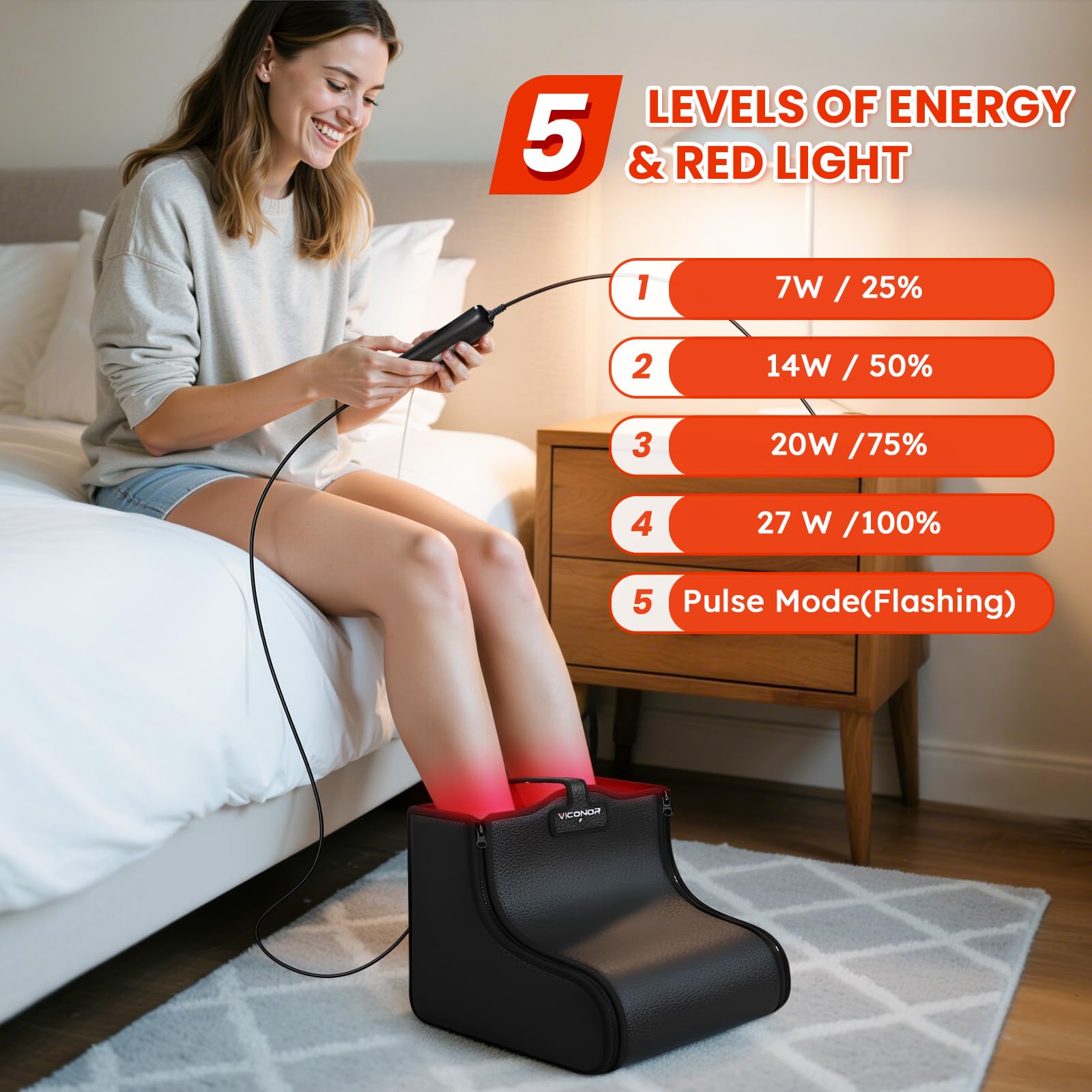 Viconor 660nm red light and 850nm near infrared lights in action on feet