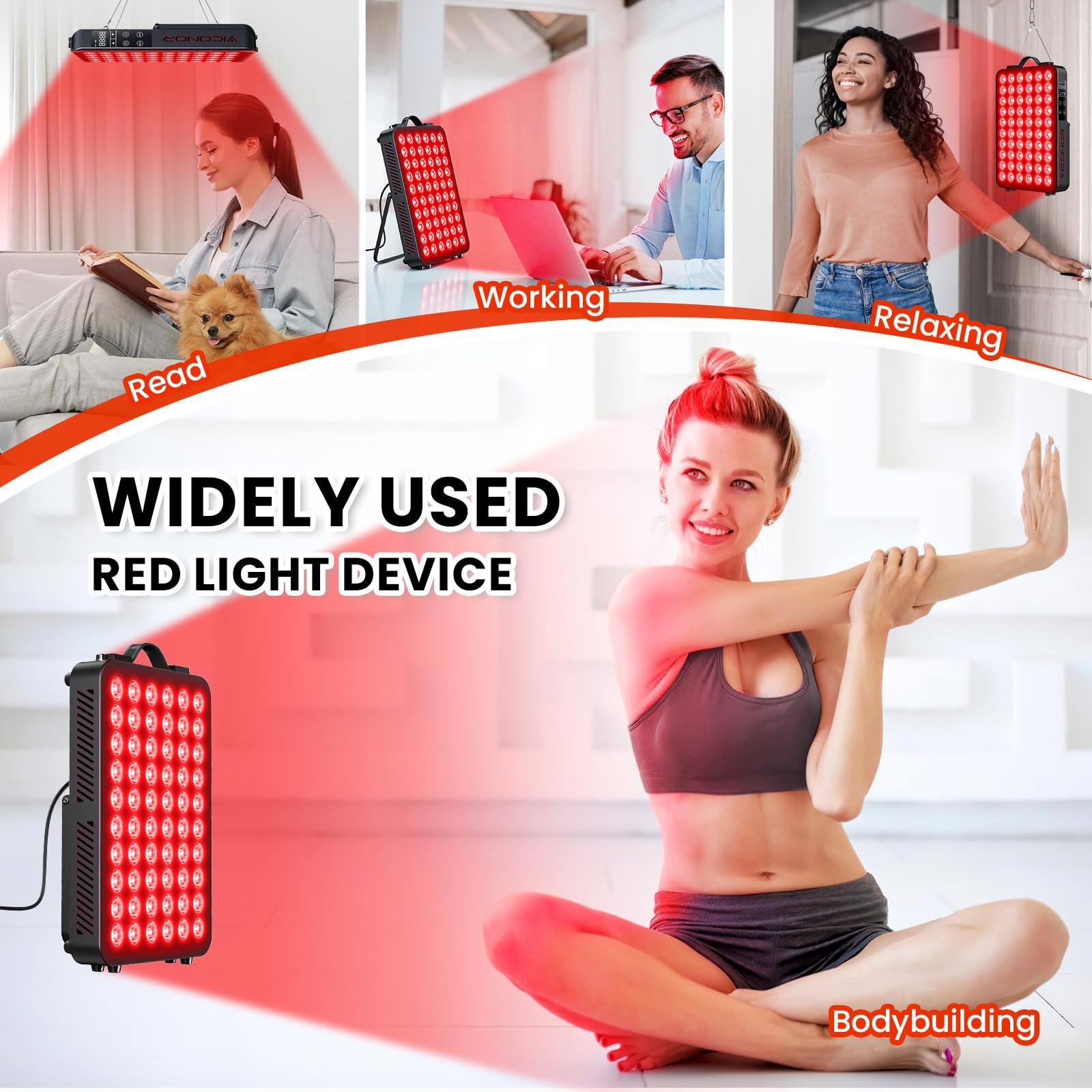 Viconor red light panel timer display and cooling fan details