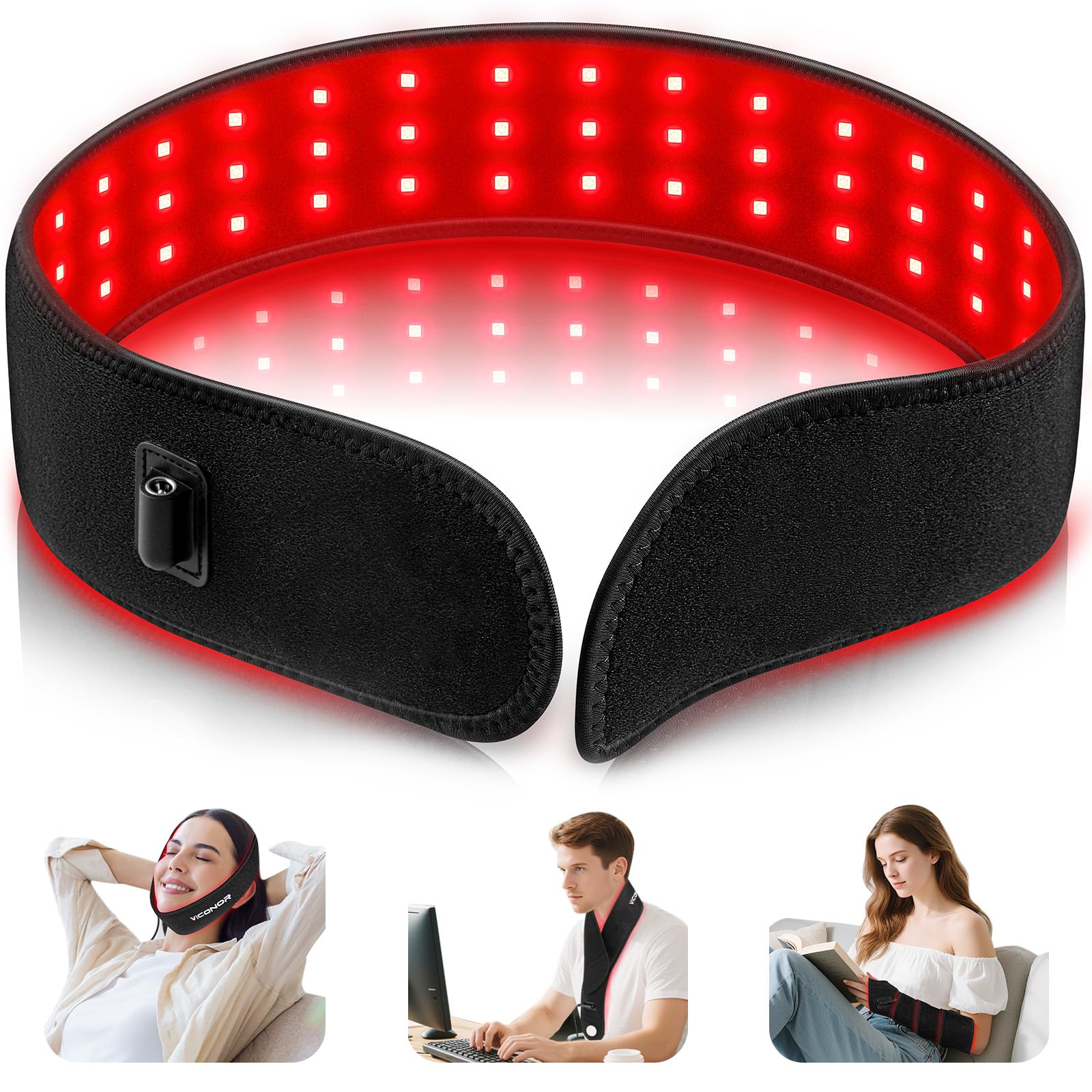 Viconor red light therapy belt neck wrap in use for targeted comfort and relaxation