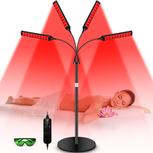 Viconor red light therapy lamp front view with four heads for full-body coverage at home