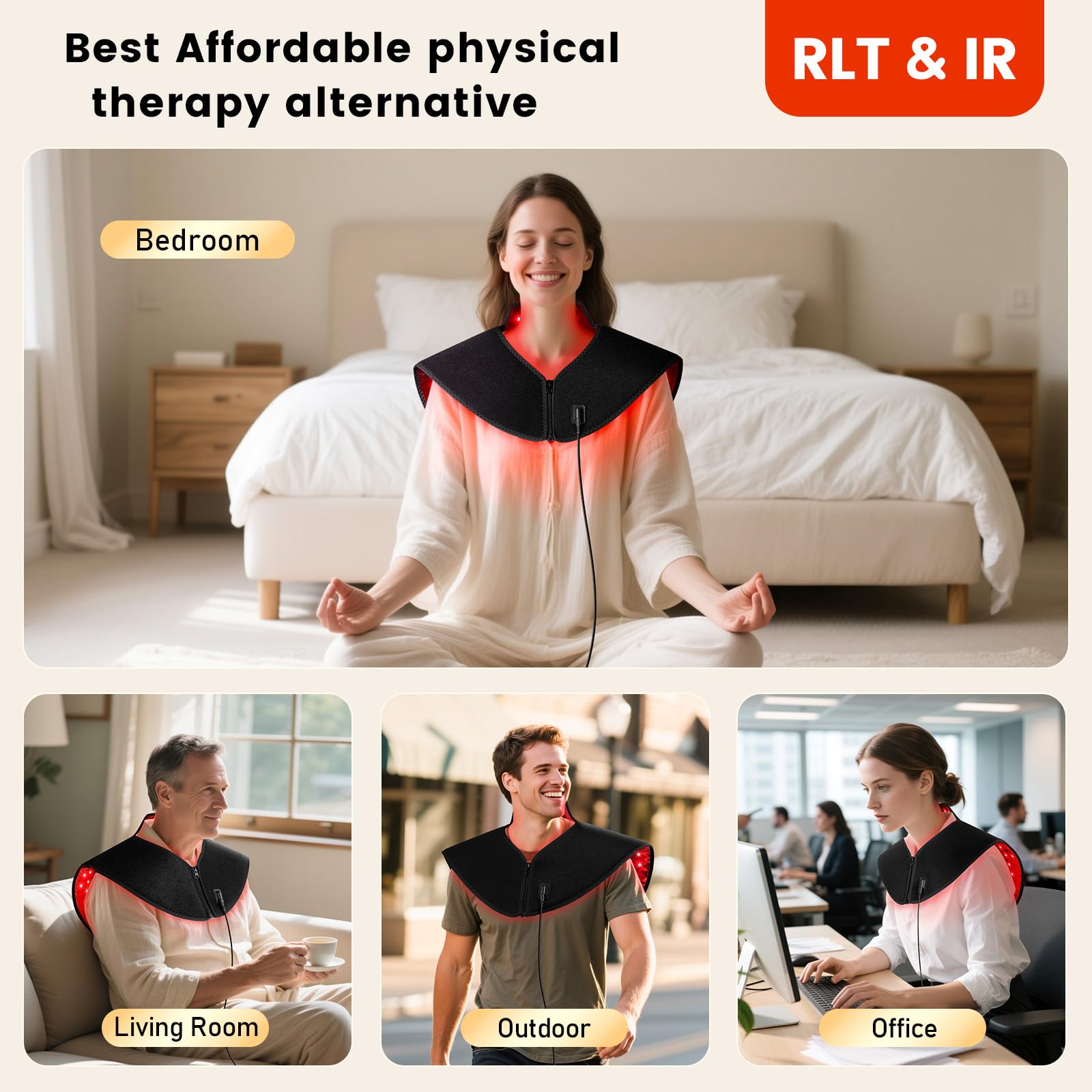 Viconor device spanning shoulders, neck, back, and chest for upper-body coverage.