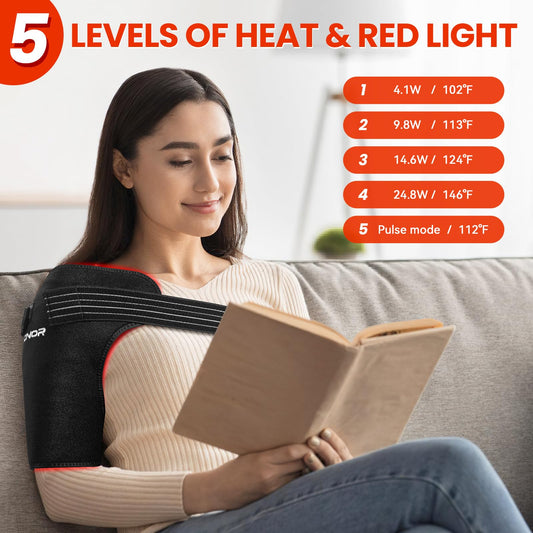 Viconor shoulder wrap LED panel closeup highlights dual-wavelength LEDs for targeted therapy