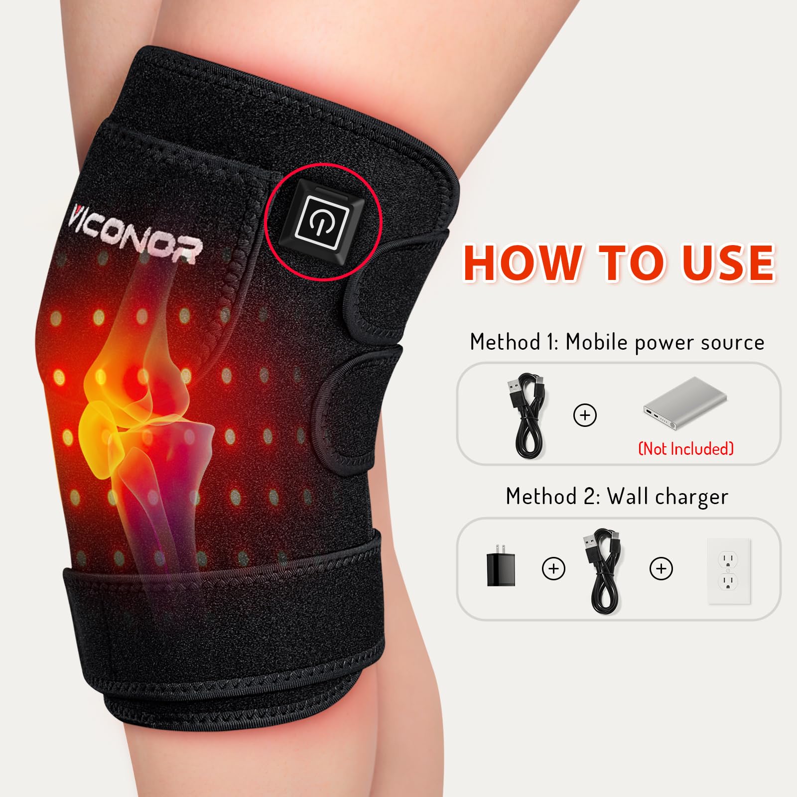 Viconor versatile strap fits knees, elbows, and shoulders securely.
