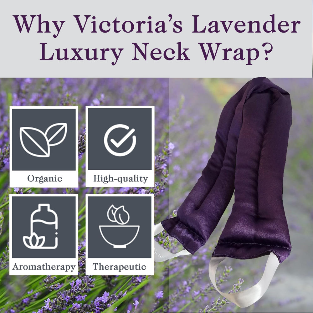 Victoria's Lavender flax seeds-fill wrap delivers steady heat and gentle contouring.