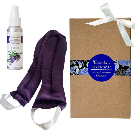 Victoria's Lavender microwavable neck wrap delivering soothing warmth.