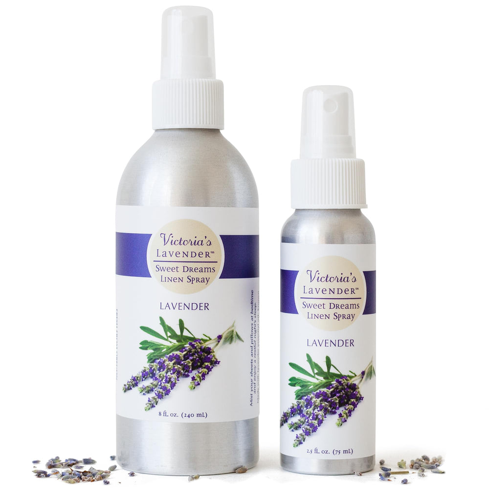 Victoria's Lavender linen spray bottle for restful sleep and serene nights.
