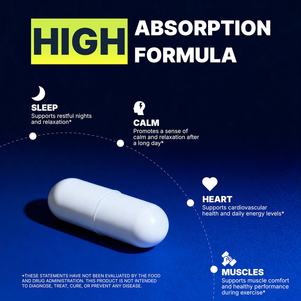 Capsules close-up highlighting chelated magnesium forms for gentle digestion.