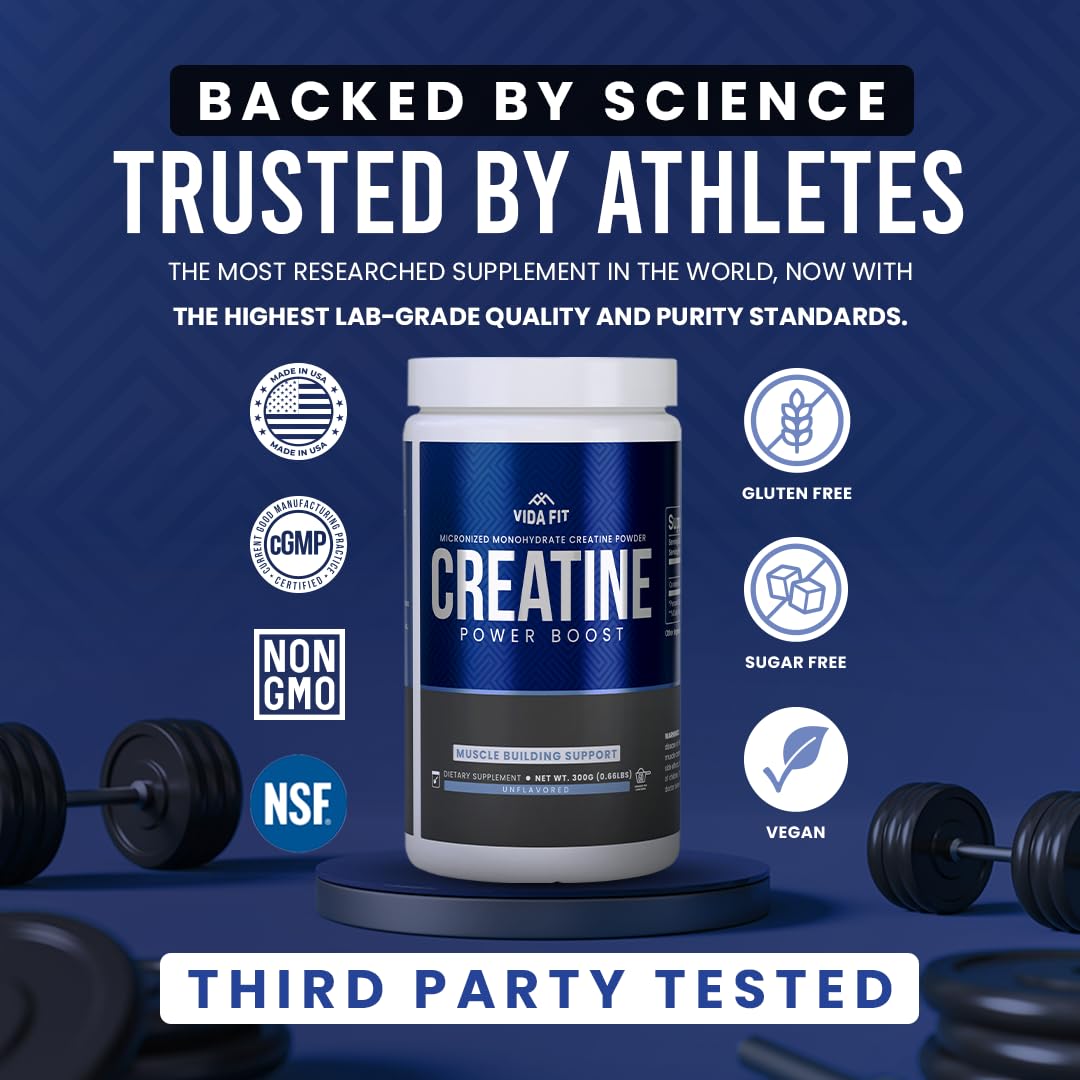 Vida Fit creatine powder with no clumps ensures smooth mixing in beverages.