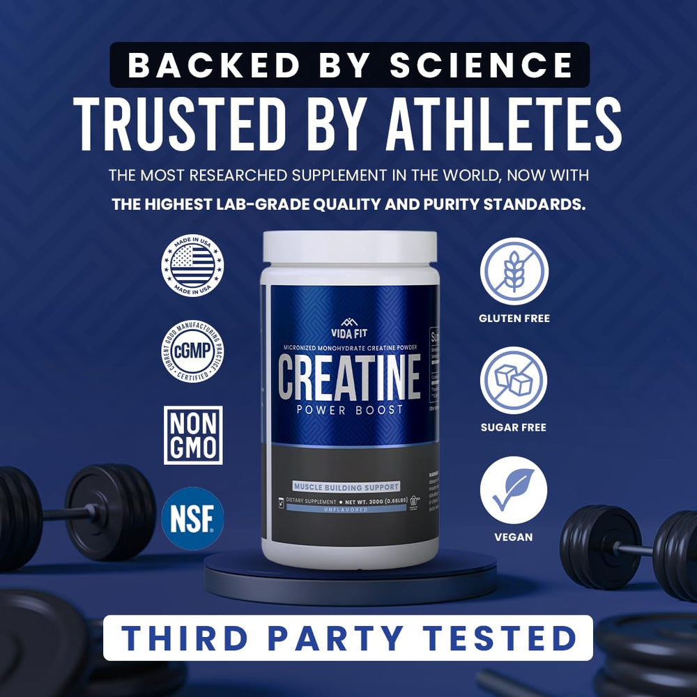 Vida Fit creatine powder with no clumps ensures smooth mixing in beverages.