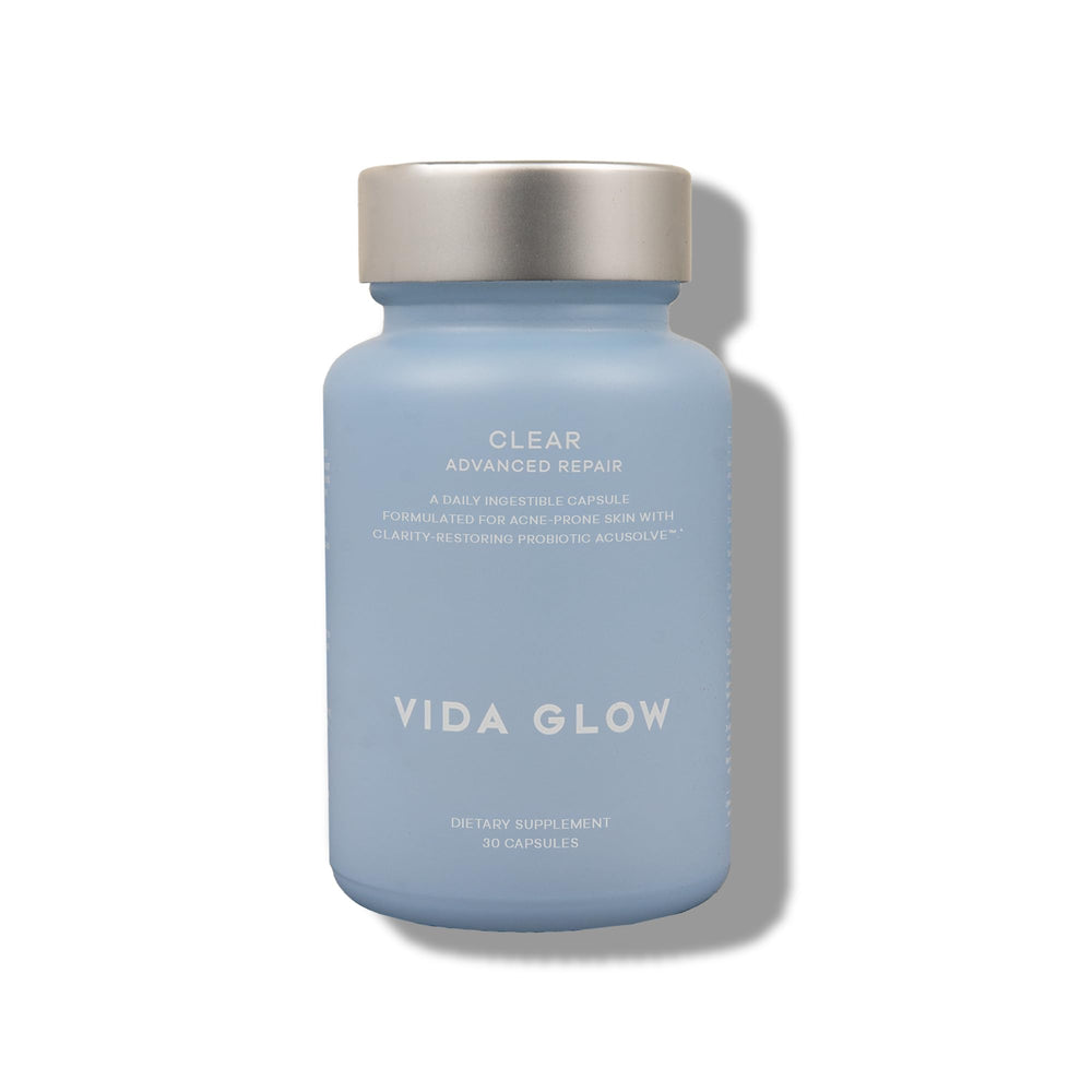 Vida Glow Clear Flawless Complexion bottle front supports daily pore care.