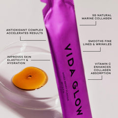 Vida Glow Collagen Liquid Advance vitamin C boost highlighting enhanced collagen production.