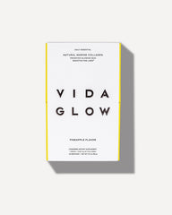 Vida Glow Marine Collagen Pineapple tub shows packaging and powder texture for daily radiant skin support.