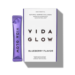Vida Glow Marine Collagen powder bottle for daily beauty routine promotes radiant skin.